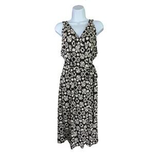 Ann Taylor Wrap Dress Womens L Black White Floral Sleeveless Stretch New